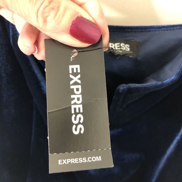 Express NWT Women's Blue Crushed Velvet Peplum Cami Tank Size Small - Picture 5 of 8